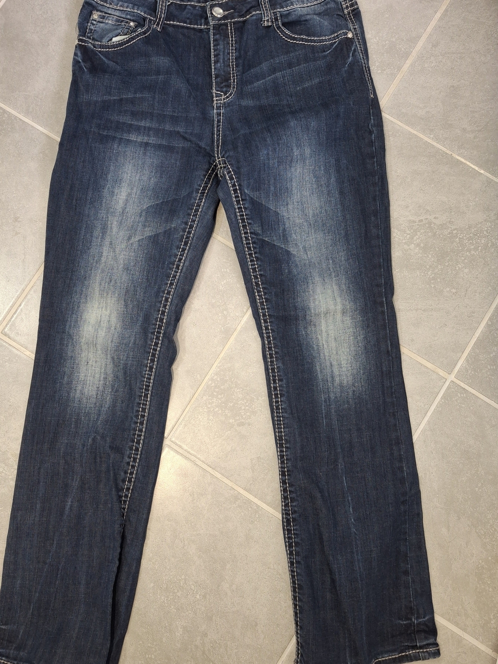 Classic Dark Blue Boot-Cut Jeans with Subtle Fading